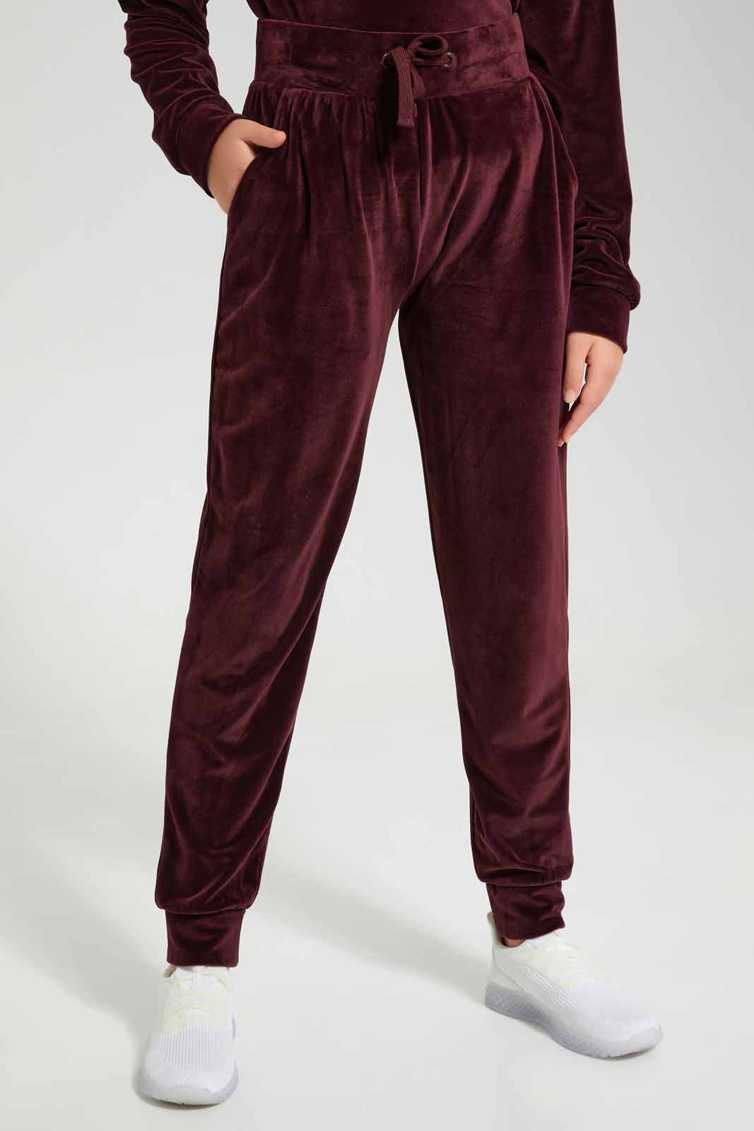 Redtag-Burgundy-Velour-Pants-Category:Joggers,-Colour:Burgundy,-Deals:New-In,-Filter:Senior-Girls-(8-to-14-Yrs),-GSR-Joggers,-New-In-GSR-APL,-Non-Sale,-Section:Girls-(0-to-14Yrs),-TBL,-W22B-Senior-Girls-9 to 14 Years