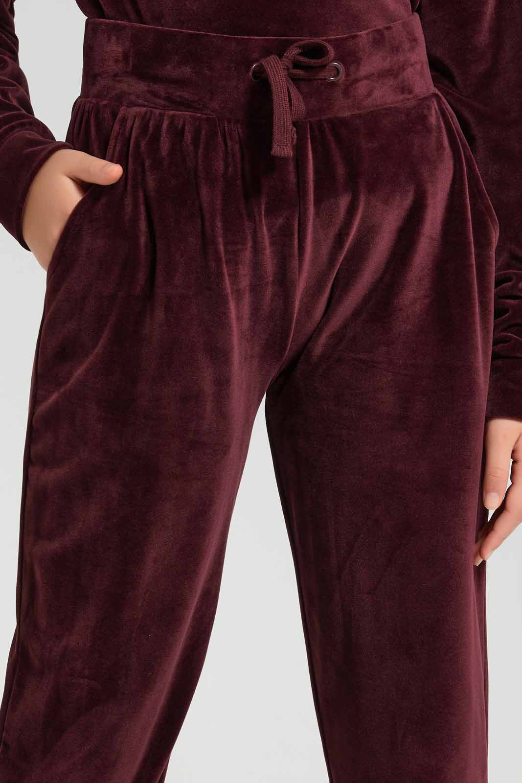 Redtag-Burgundy-Velour-Pants-Category:Joggers,-Colour:Burgundy,-Deals:New-In,-Filter:Senior-Girls-(8-to-14-Yrs),-GSR-Joggers,-New-In-GSR-APL,-Non-Sale,-Section:Girls-(0-to-14Yrs),-TBL,-W22B-Senior-Girls-9 to 14 Years