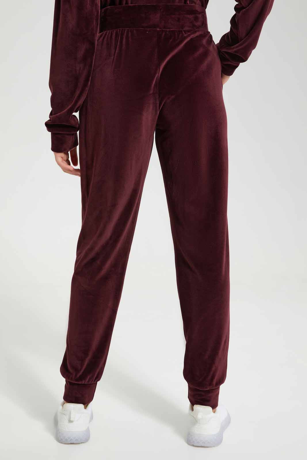 Redtag-Burgundy-Velour-Pants-Category:Joggers,-Colour:Burgundy,-Deals:New-In,-Filter:Senior-Girls-(8-to-14-Yrs),-GSR-Joggers,-New-In-GSR-APL,-Non-Sale,-Section:Girls-(0-to-14Yrs),-TBL,-W22B-Senior-Girls-9 to 14 Years