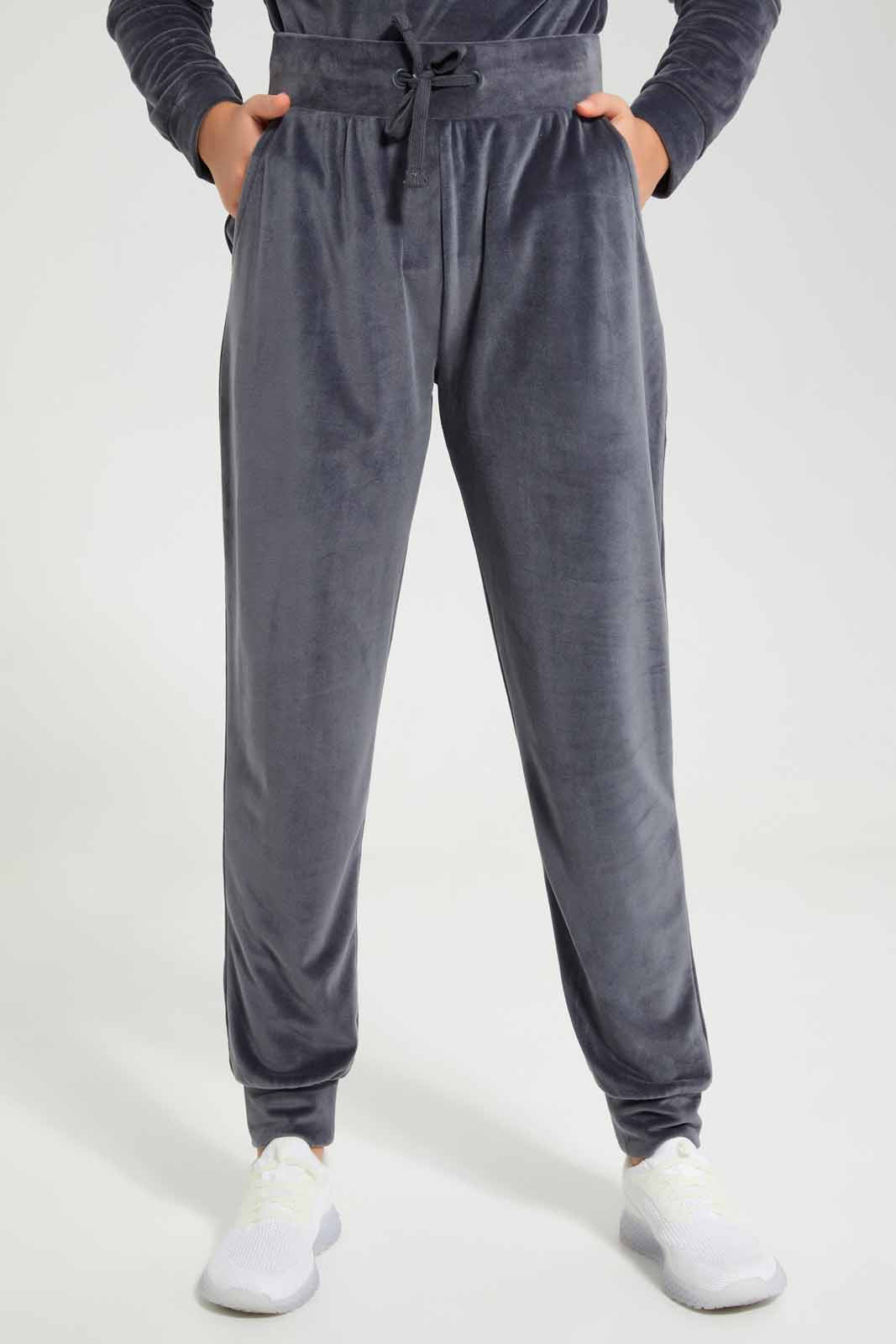 Redtag-Grey-Melange-Velour-Pants-Category:Joggers,-Colour:Grey,-Deals:New-In,-Filter:Senior-Girls-(8-to-14-Yrs),-GSR-Joggers,-New-In-GSR-APL,-Non-Sale,-Section:Girls-(0-to-14Yrs),-TBL,-W22B-Senior-Girls-9 to 14 Years