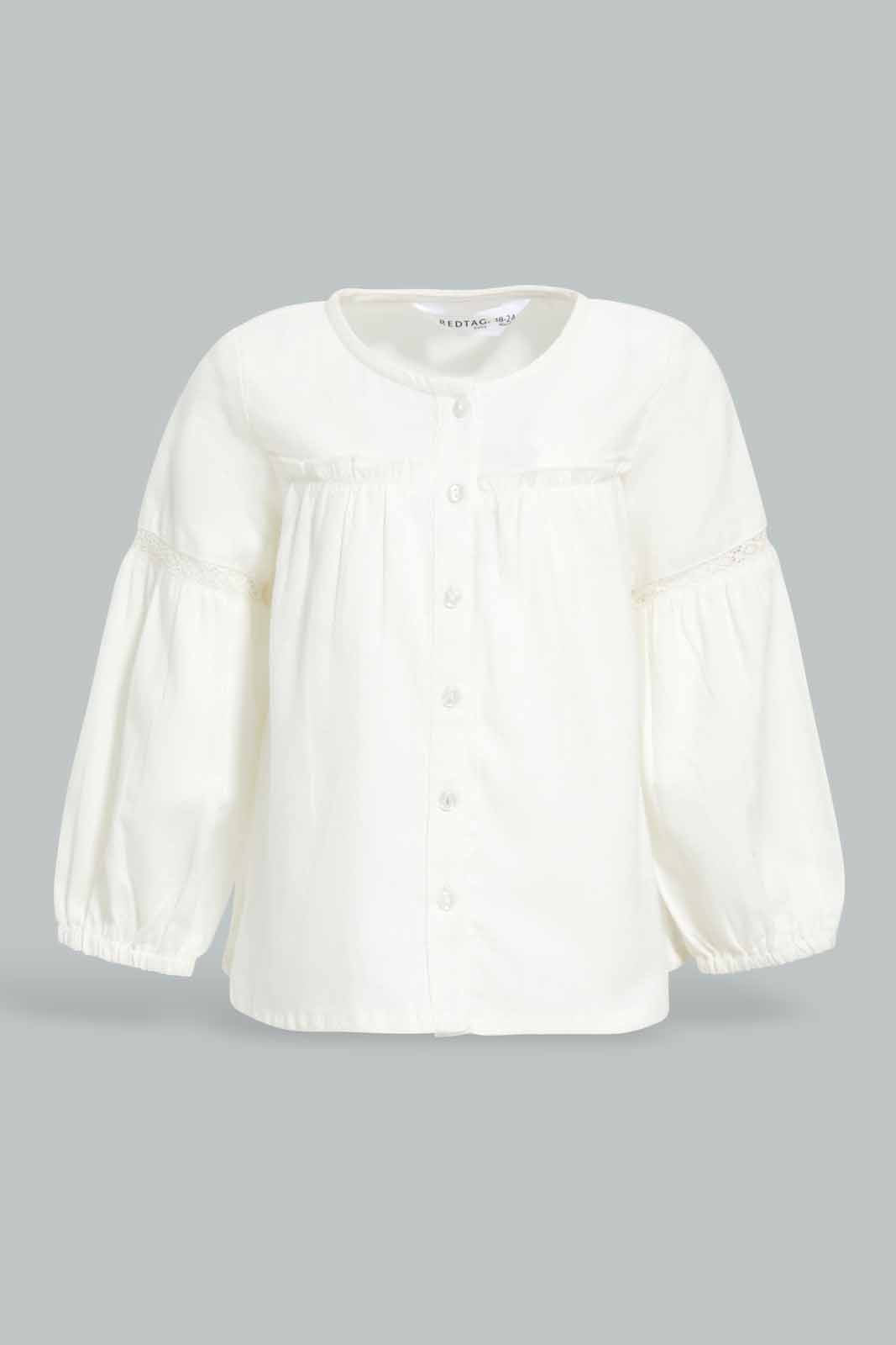 Redtag-White-Front-Frill-Blouse-Category:Blouses,-Colour:White,-Deals:New-In,-Filter:Infant-Girls-(3-to-24-Mths),-ING-Blouses,-New-In-ING-APL,-Non-Sale,-Section:Girls-(0-to-14Yrs),-W22B-Infant-Girls-3 to 24 Months