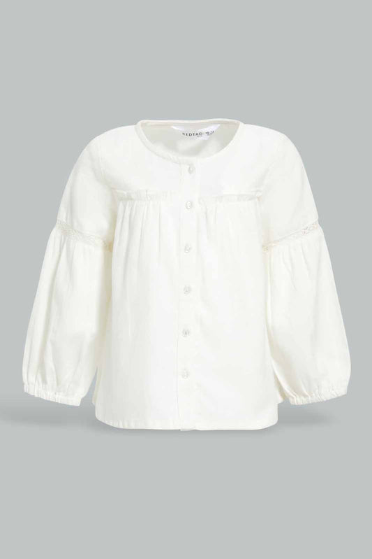 Redtag-White-Front-Frill-Blouse-Category:Blouses,-Colour:White,-Deals:New-In,-Filter:Infant-Girls-(3-to-24-Mths),-ING-Blouses,-New-In-ING-APL,-Non-Sale,-Section:Girls-(0-to-14Yrs),-W22B-Infant-Girls-3 to 24 Months
