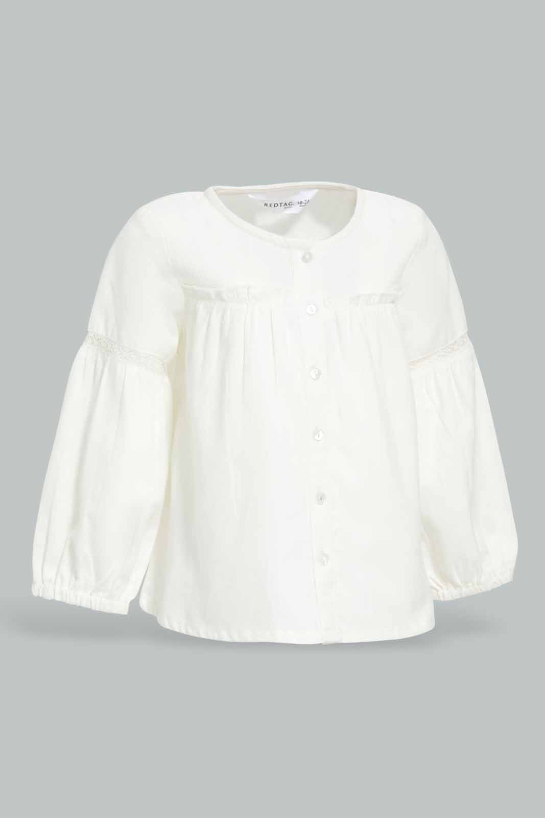 Redtag-White-Front-Frill-Blouse-Category:Blouses,-Colour:White,-Deals:New-In,-Filter:Infant-Girls-(3-to-24-Mths),-ING-Blouses,-New-In-ING-APL,-Non-Sale,-Section:Girls-(0-to-14Yrs),-W22B-Infant-Girls-3 to 24 Months