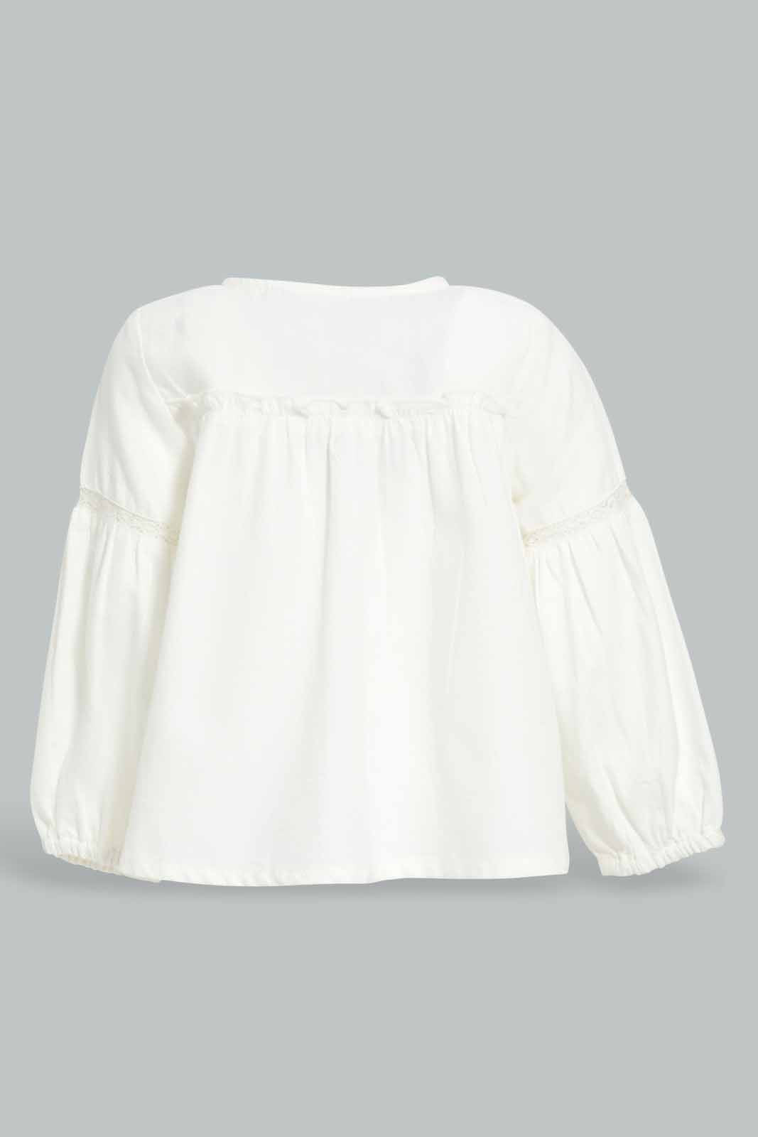 Redtag-White-Front-Frill-Blouse-Category:Blouses,-Colour:White,-Deals:New-In,-Filter:Infant-Girls-(3-to-24-Mths),-ING-Blouses,-New-In-ING-APL,-Non-Sale,-Section:Girls-(0-to-14Yrs),-W22B-Infant-Girls-3 to 24 Months