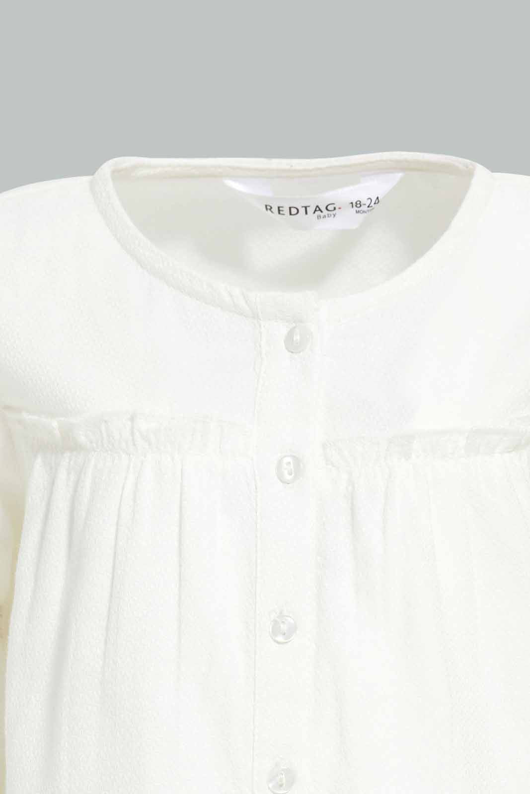 Redtag-White-Front-Frill-Blouse-Category:Blouses,-Colour:White,-Deals:New-In,-Filter:Infant-Girls-(3-to-24-Mths),-ING-Blouses,-New-In-ING-APL,-Non-Sale,-Section:Girls-(0-to-14Yrs),-W22B-Infant-Girls-3 to 24 Months