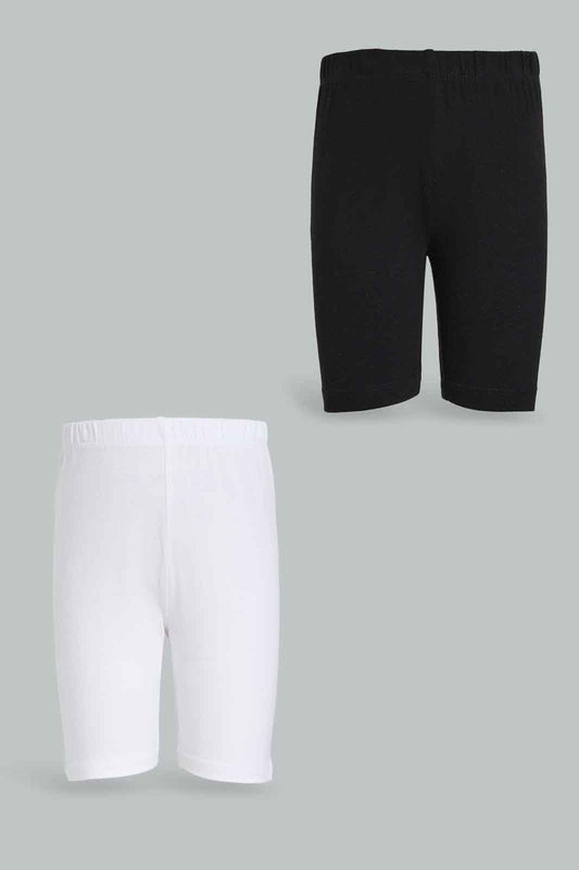 Redtag-2PK-Cycle-Short---Black-White-365,-Category:Leggings,-Colour:White,-Deals:New-In,-Dept:Girls,-Filter:Girls-(2-to-8-Yrs),-GIR-Leggings,-New-In-GIR-APL,-Non-Sale,-Section:Girls-(0-to-14Yrs)-Girls-2 to 8 Years