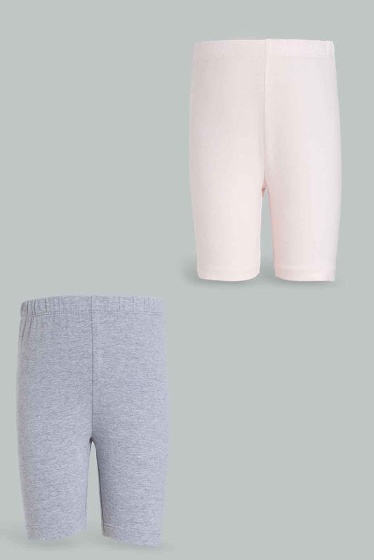 Redtag-2pk-Cycle-Short---Pink-&-Grey-Melange-365,-Category:Leggings,-Colour:Apricot,-Deals:New-In,-Dept:Girls,-Filter:Girls-(2-to-8-Yrs),-GIR-Leggings,-New-In-GIR-APL,-Non-Sale,-Section:Girls-(0-to-14Yrs)-Girls-2 to 8 Years