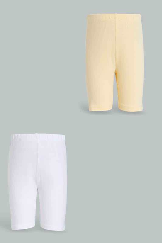 Redtag-2PK-Pack-Cycle-Short---Yello-White-365,-Category:Leggings,-Colour:Yellow,-Deals:New-In,-Dept:Girls,-Filter:Girls-(2-to-8-Yrs),-GIR-Leggings,-New-In-GIR-APL,-Non-Sale,-Section:Girls-(0-to-14Yrs)-Girls-2 to 8 Years