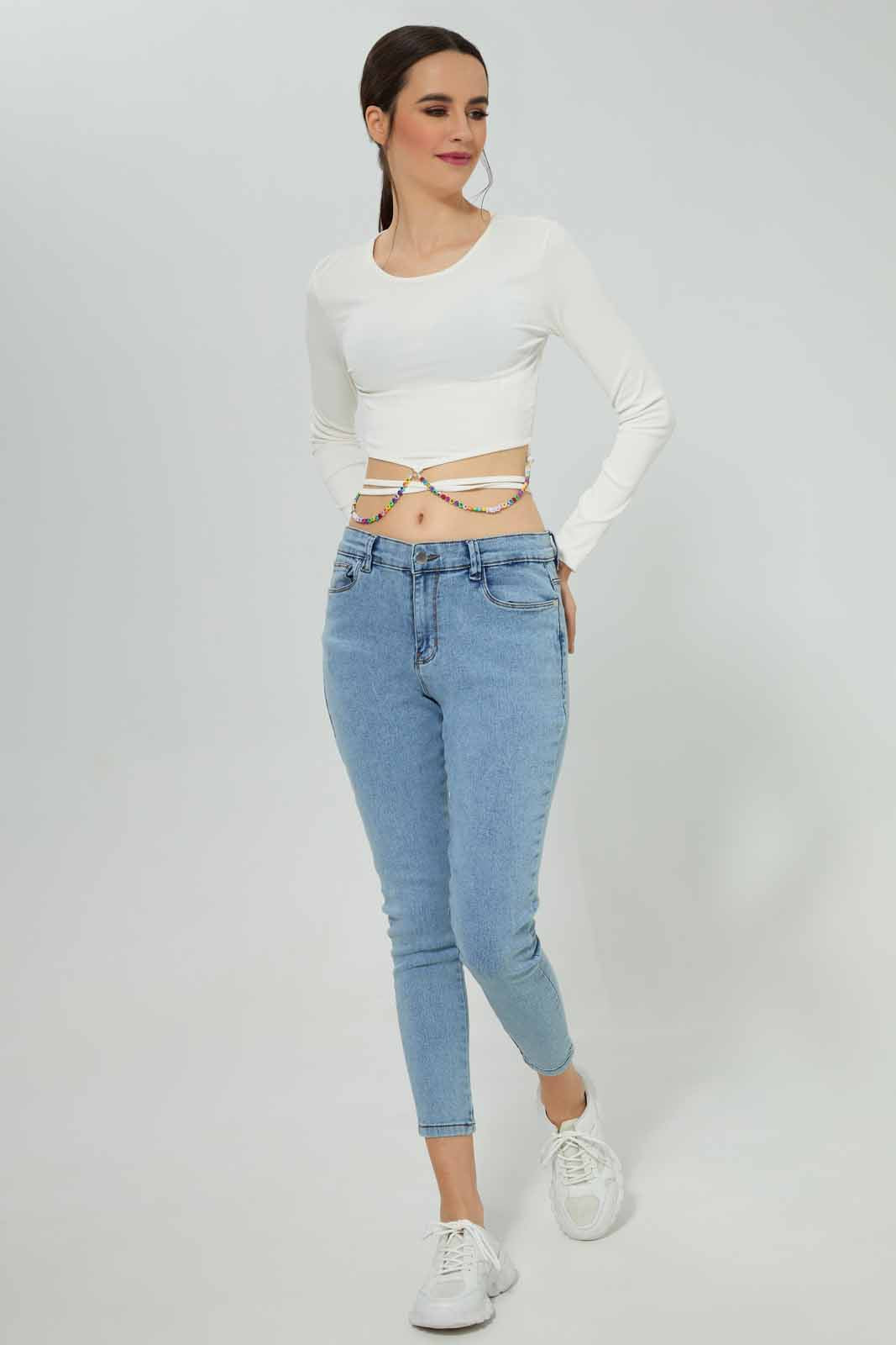 Redtag-Ivory-Embellished-Long-Sleeves-Rib-Top-Category:T-Shirts,-Colour:Ivory,-Deals:New-In,-Filter:Women's-Clothing,-New-In-Women-APL,-Non-Sale,-Section:Women,-W22O,-Women-T-Shirts-Women's-