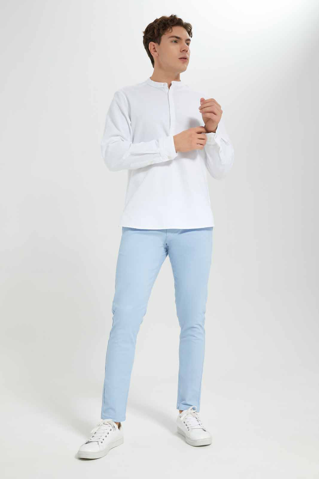 Men Blue Plain Trousers