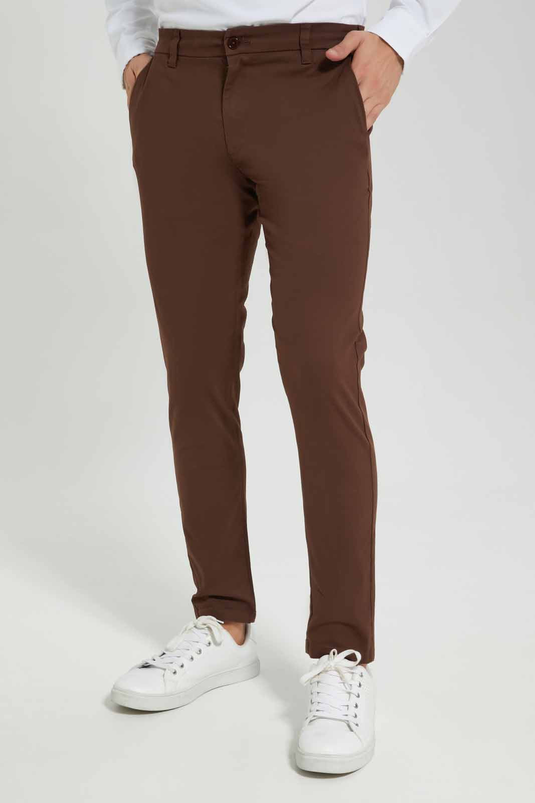 Men Brown Plain Trousers