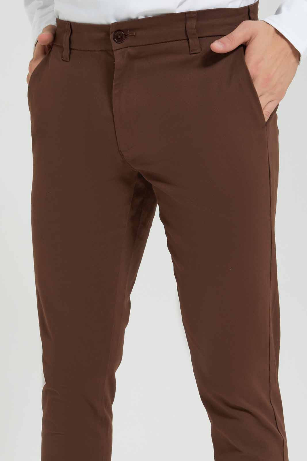 Men Brown Plain Trousers