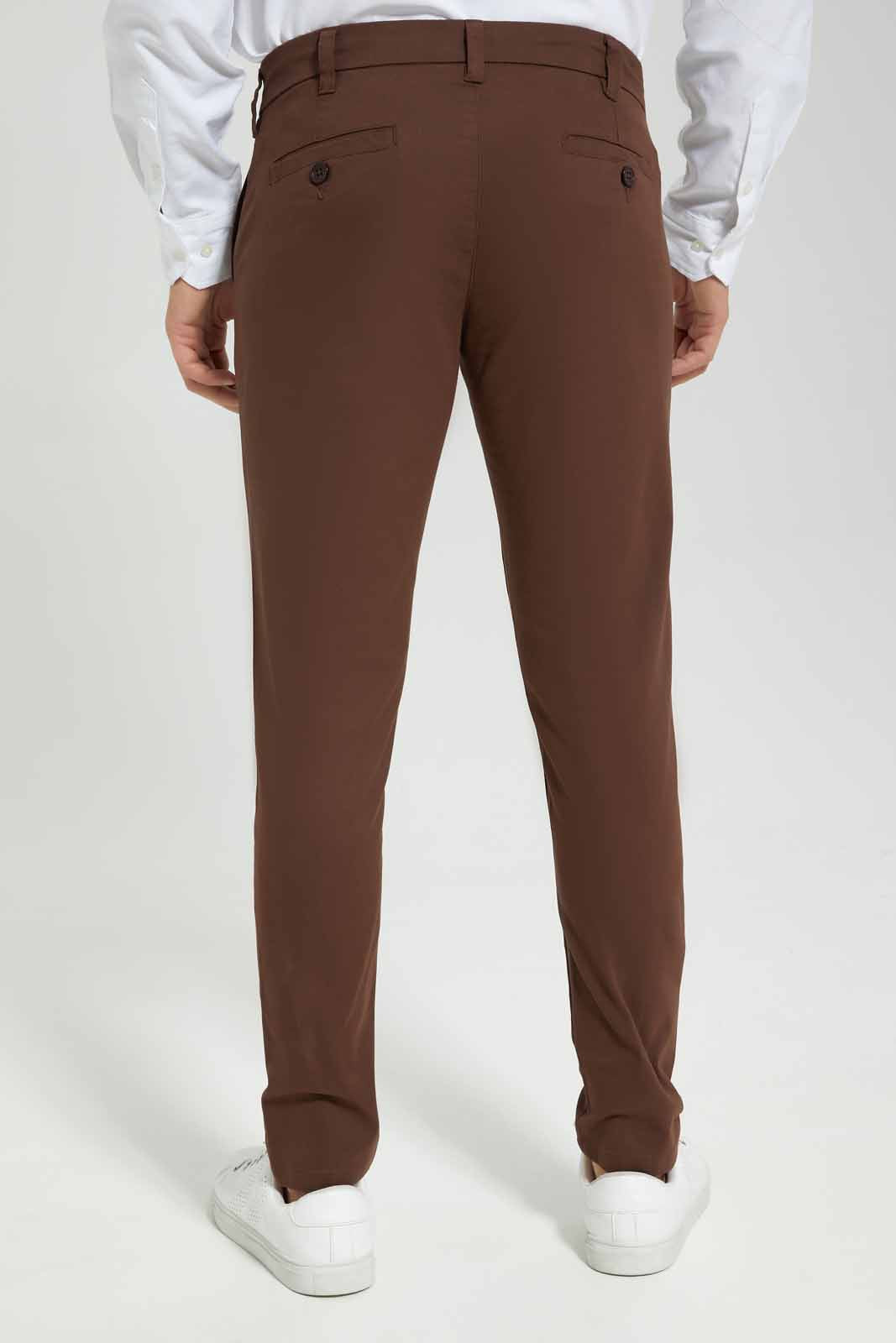 Men Brown Plain Trousers