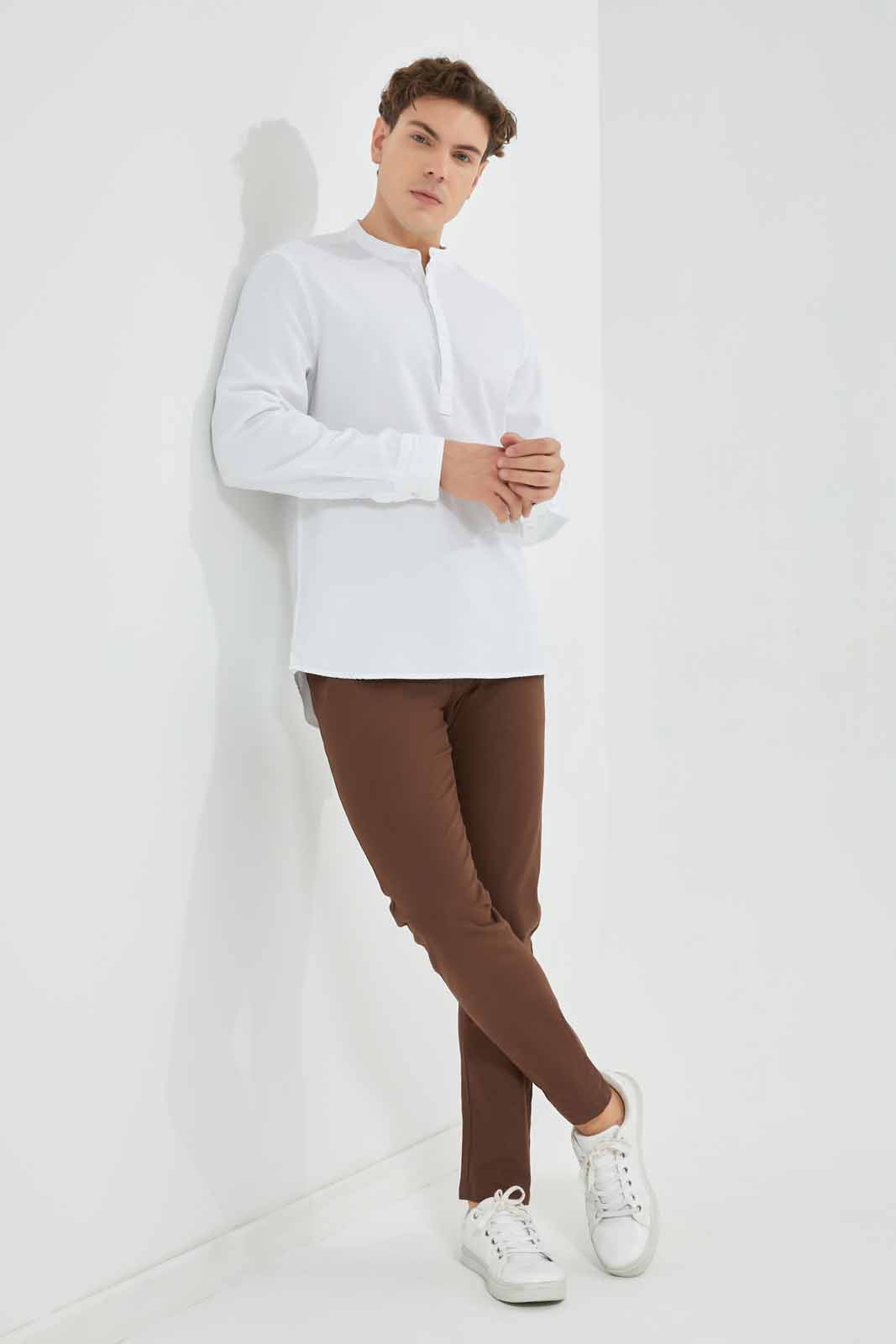 Men Brown Plain Trousers