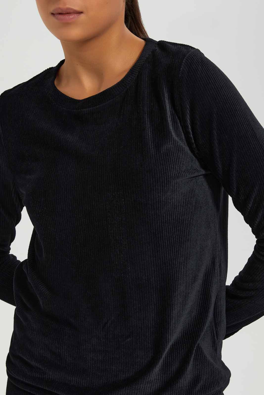 Redtag-Black-Round-Neck-L/S-Velour-Sweatshirt-Category:Sweatshirts,-Colour:Black,-Deals:New-In,-Filter:Women's-Clothing,-New-In-Women-APL,-Non-Sale,-Section:Women,-TBL,-W22A,-Women-Sweatshirts-Women's-