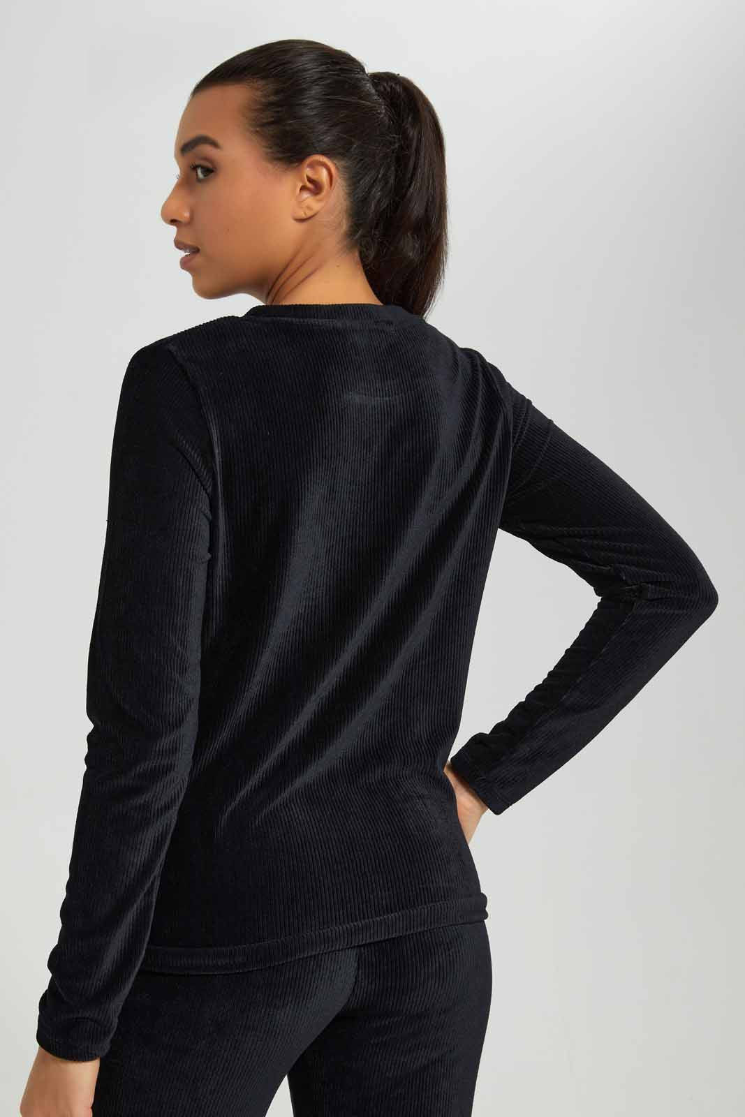 Redtag-Black-Round-Neck-L/S-Velour-Sweatshirt-Category:Sweatshirts,-Colour:Black,-Deals:New-In,-Filter:Women's-Clothing,-New-In-Women-APL,-Non-Sale,-Section:Women,-TBL,-W22A,-Women-Sweatshirts-Women's-