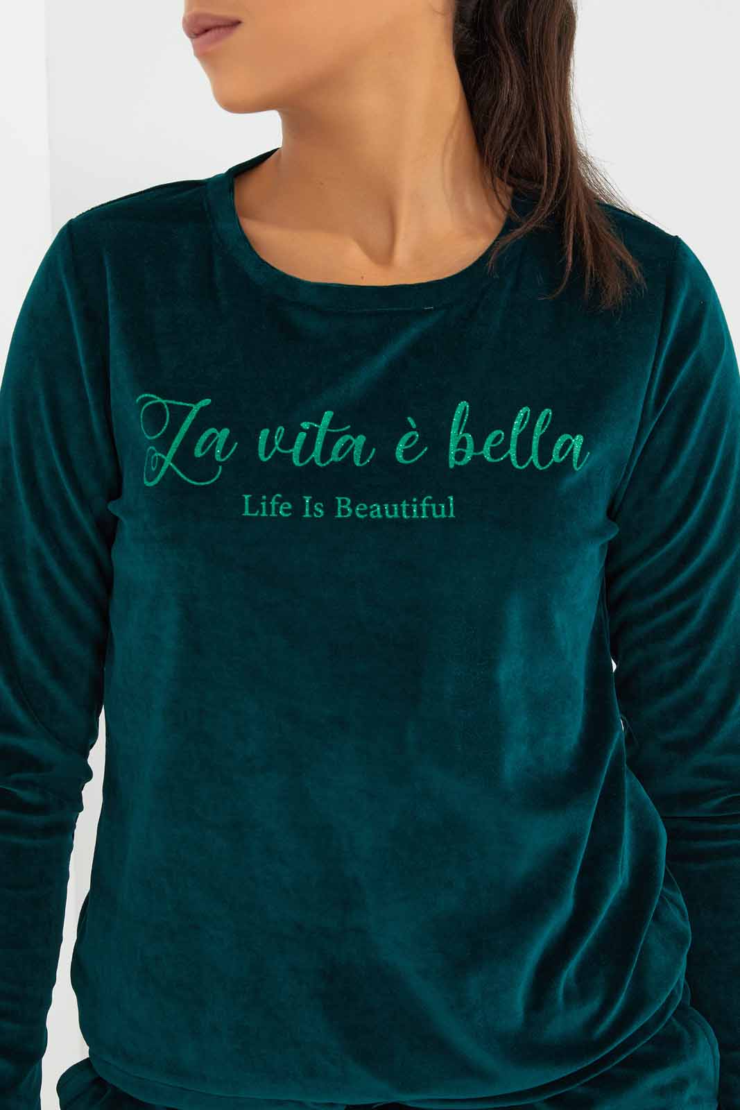 Redtag-Green-Round-Neck-L/S-Velour-Sweatshirt-Category:Sweatshirts,-Colour:Green,-Deals:New-In,-Filter:Women's-Clothing,-New-In-Women-APL,-Non-Sale,-Section:Women,-TBL,-W22A,-Women-Sweatshirts-Women's-