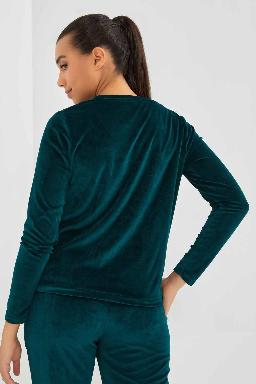 Redtag-Green-Round-Neck-L/S-Velour-Sweatshirt-Category:Sweatshirts,-Colour:Green,-Deals:New-In,-Filter:Women's-Clothing,-New-In-Women-APL,-Non-Sale,-Section:Women,-TBL,-W22A,-Women-Sweatshirts-Women's-