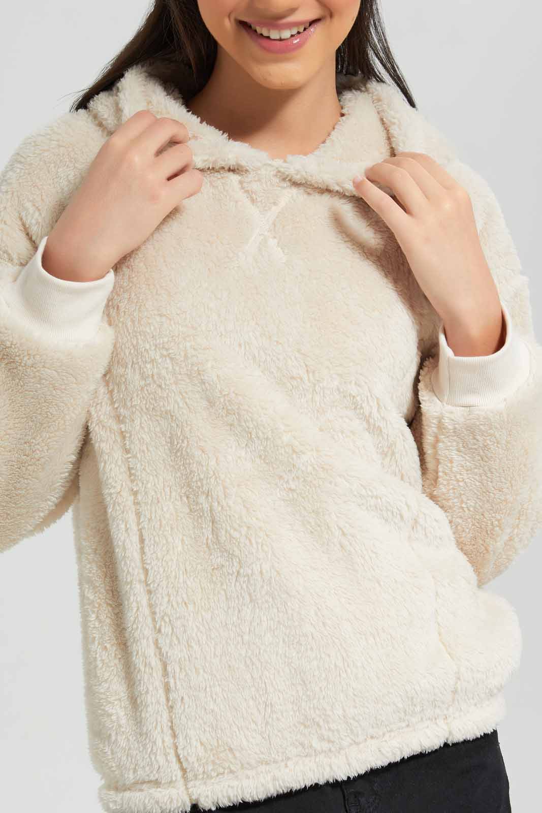 Redtag-Beige-Fur-Hoody-Category:Sweatshirts,-Colour:Beige,-Deals:New-In,-EHW,-Filter:Senior-Girls-(8-to-14-Yrs),-GSR-Sweatshirts,-New-In-GSR-APL,-Non-Sale,-Section:Girls-(0-to-14Yrs),-W22B-Senior-Girls-9 to 14 Years