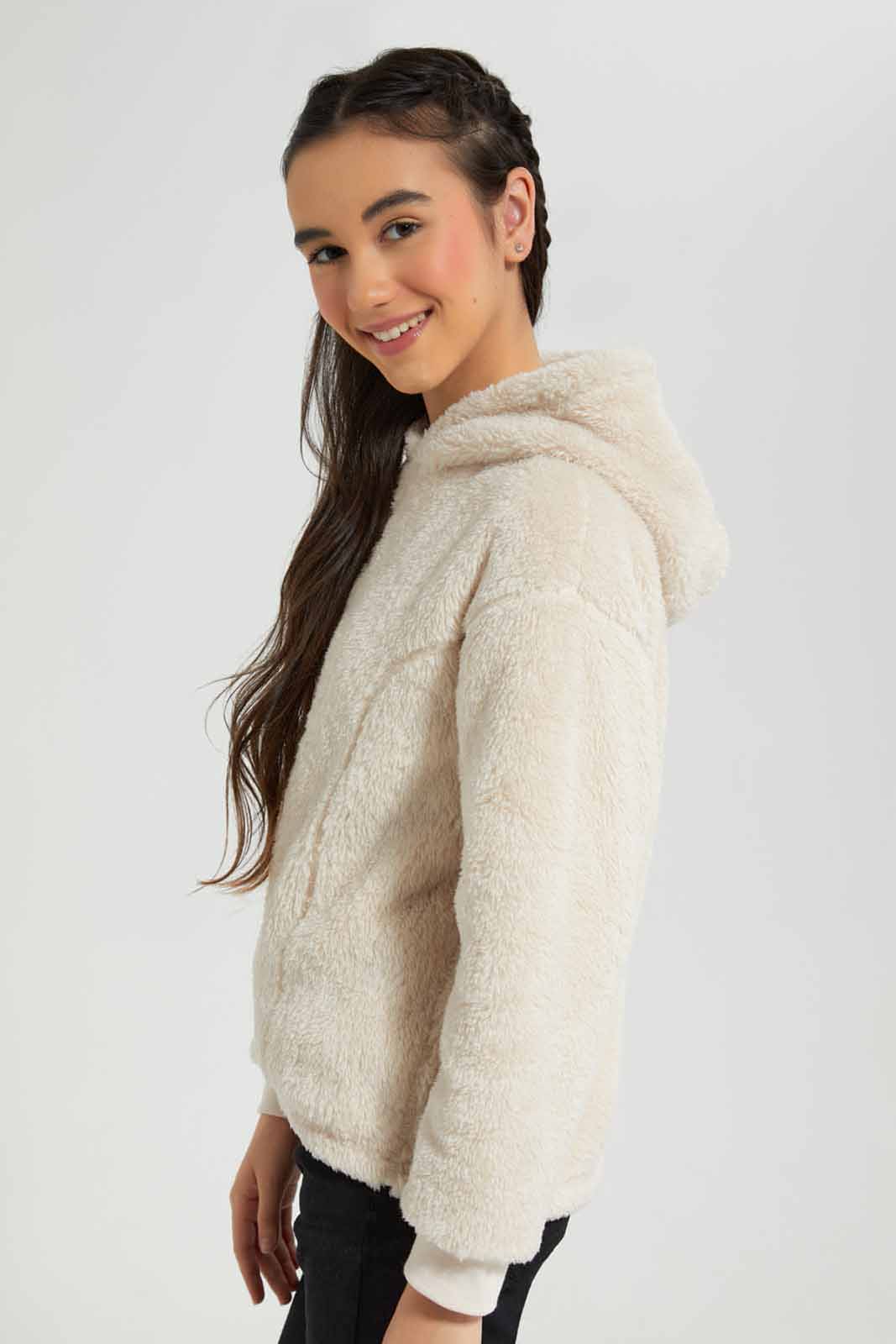 Redtag-Beige-Fur-Hoody-Category:Sweatshirts,-Colour:Beige,-Deals:New-In,-EHW,-Filter:Senior-Girls-(8-to-14-Yrs),-GSR-Sweatshirts,-New-In-GSR-APL,-Non-Sale,-Section:Girls-(0-to-14Yrs),-W22B-Senior-Girls-9 to 14 Years