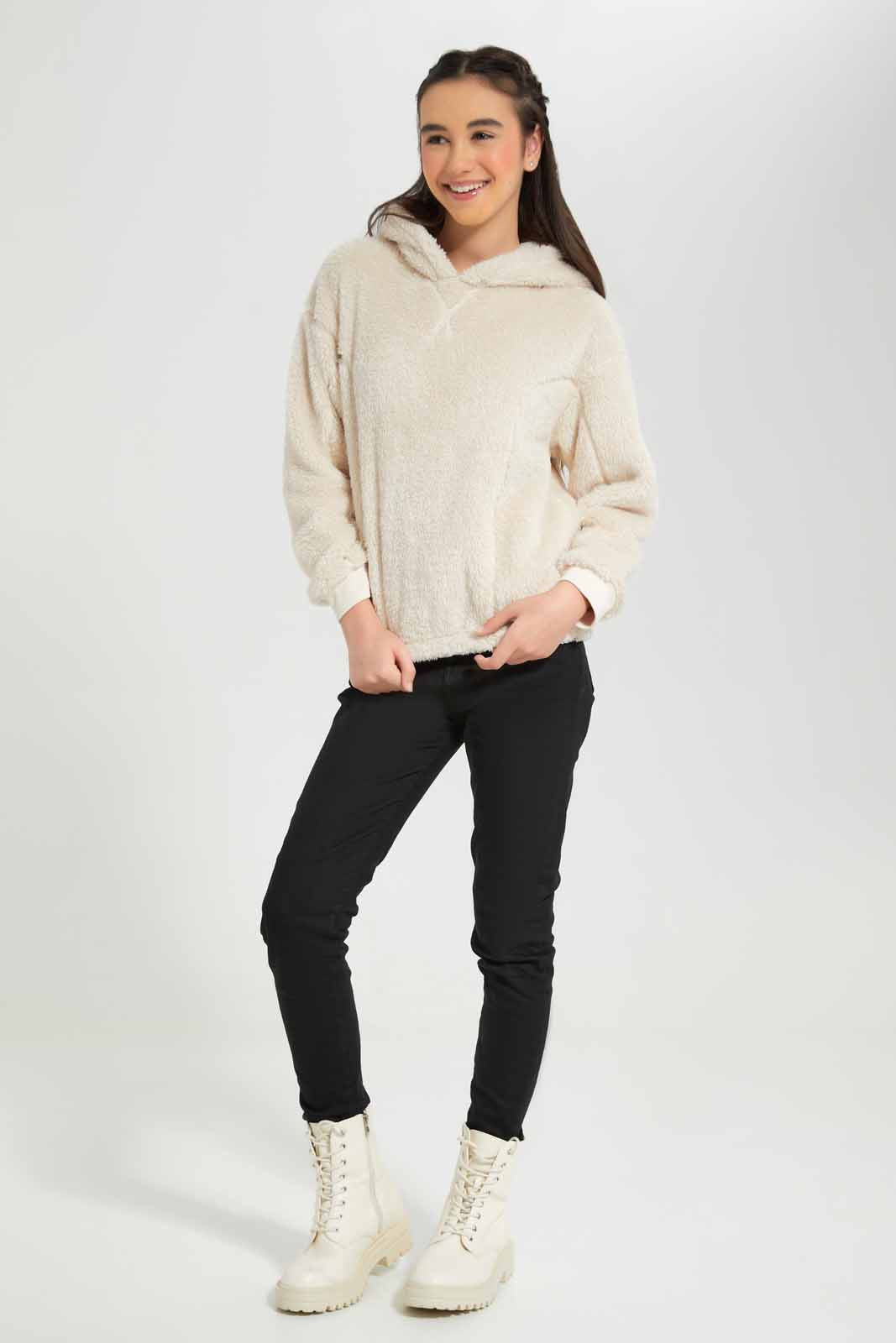 Redtag-Beige-Fur-Hoody-Category:Sweatshirts,-Colour:Beige,-Deals:New-In,-EHW,-Filter:Senior-Girls-(8-to-14-Yrs),-GSR-Sweatshirts,-New-In-GSR-APL,-Non-Sale,-Section:Girls-(0-to-14Yrs),-W22B-Senior-Girls-9 to 14 Years