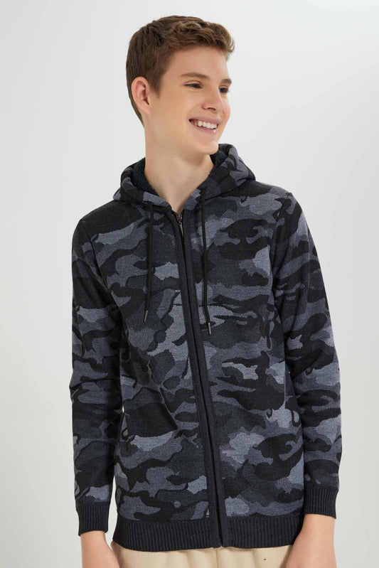 Redtag-Grey-Mel-EHW-Camo-Cardigan-BSR-Cardigans,-Category:Cardigans,-Colour:Grey,-Deals:New-In,-EHW,-Filter:Senior-Boys-(8-to-14-Yrs),-New-In-BSR-APL,-Non-Sale,-Section:Boys-(0-to-14Yrs),-W22B-Senior-Boys-9 to 14 Years