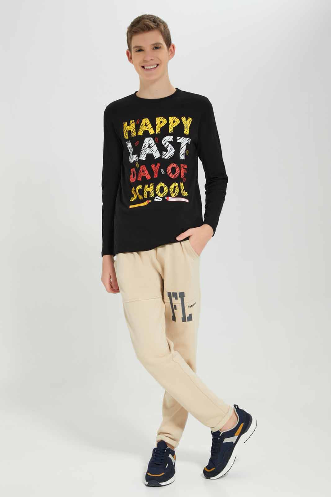 Redtag-Balck-Last-Day-School-Graphic-Tee-BSR-T-Shirts,-Category:T-Shirts,-Colour:Black,-Deals:New-In,-Filter:Senior-Boys-(8-to-14-Yrs),-New-In-BSR-APL,-Non-Sale,-Section:Boys-(0-to-14Yrs),-TBL,-W22B-Senior-Boys-9 to 14 Years