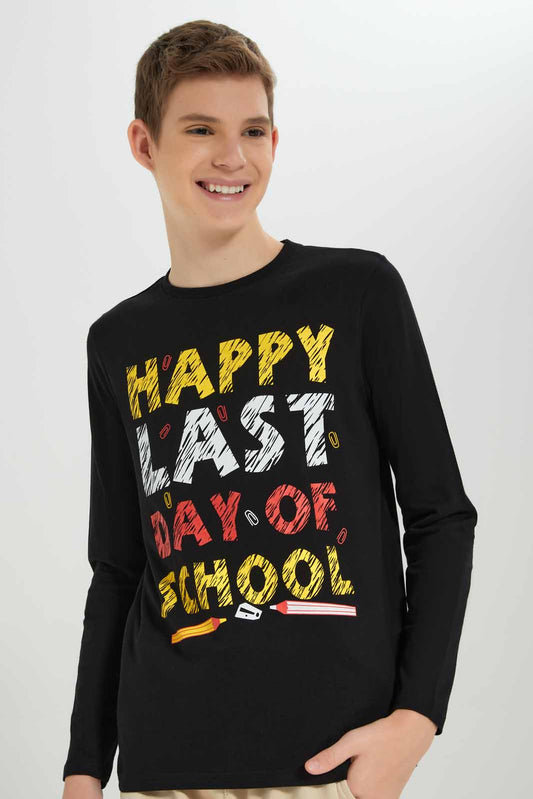 Redtag-Balck-Last-Day-School-Graphic-Tee-BSR-T-Shirts,-Category:T-Shirts,-Colour:Black,-Deals:New-In,-Filter:Senior-Boys-(8-to-14-Yrs),-New-In-BSR-APL,-Non-Sale,-Section:Boys-(0-to-14Yrs),-TBL,-W22B-Senior-Boys-9 to 14 Years