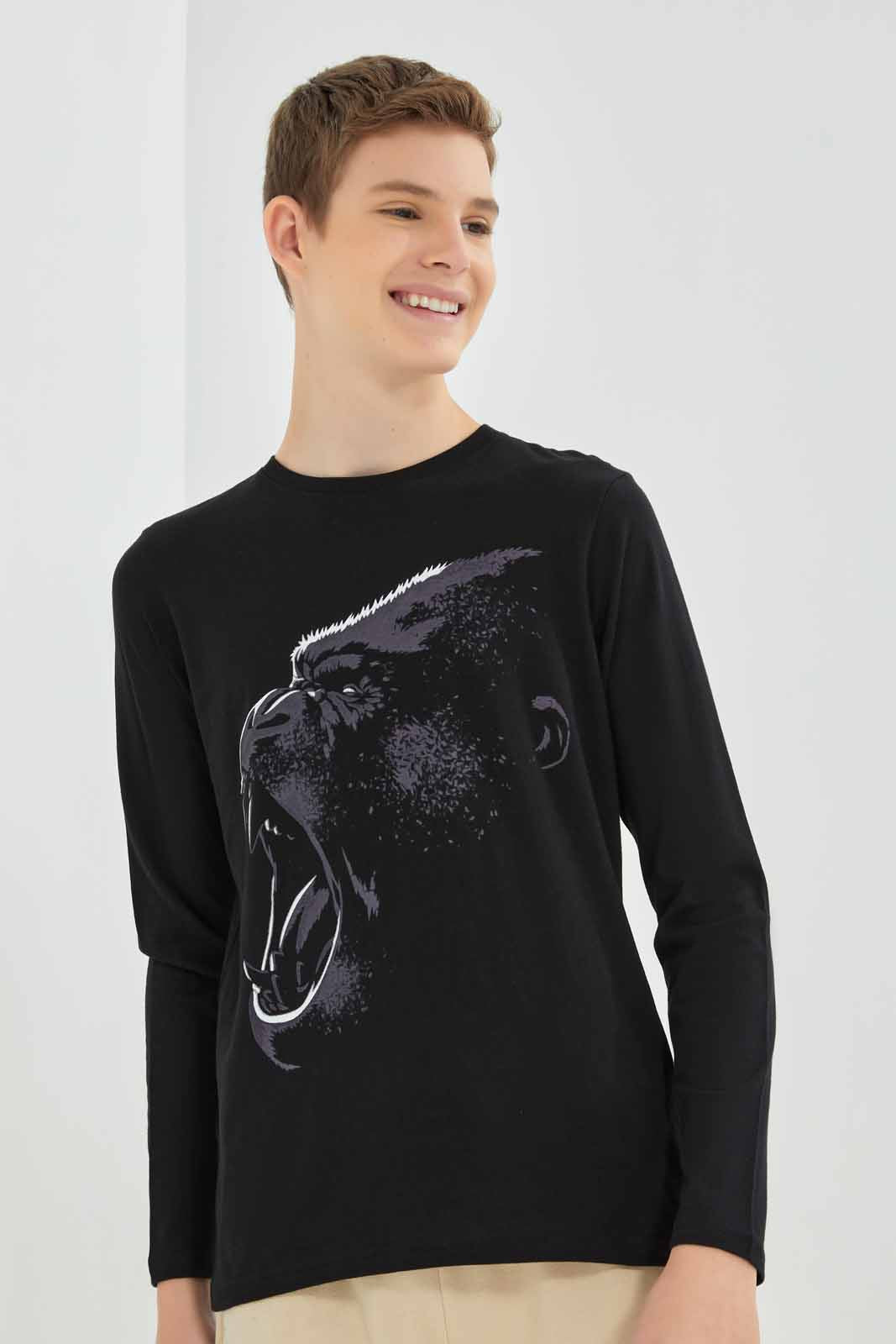 Redtag-Black-Gorilla-Graphic-Tee-BSR-T-Shirts,-Category:T-Shirts,-Colour:Black,-Deals:New-In,-Filter:Senior-Boys-(8-to-14-Yrs),-New-In-BSR-APL,-Non-Sale,-Section:Boys-(0-to-14Yrs),-TBL,-W22B-Senior-Boys-9 to 14 Years