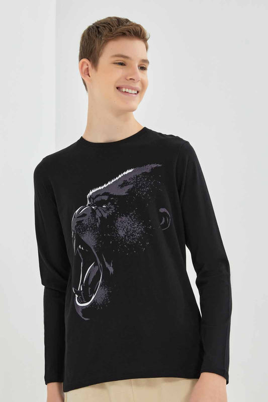 Redtag-Black-Gorilla-Graphic-Tee-BSR-T-Shirts,-Category:T-Shirts,-Colour:Black,-Deals:New-In,-Filter:Senior-Boys-(8-to-14-Yrs),-New-In-BSR-APL,-Non-Sale,-Section:Boys-(0-to-14Yrs),-TBL,-W22B-Senior-Boys-9 to 14 Years