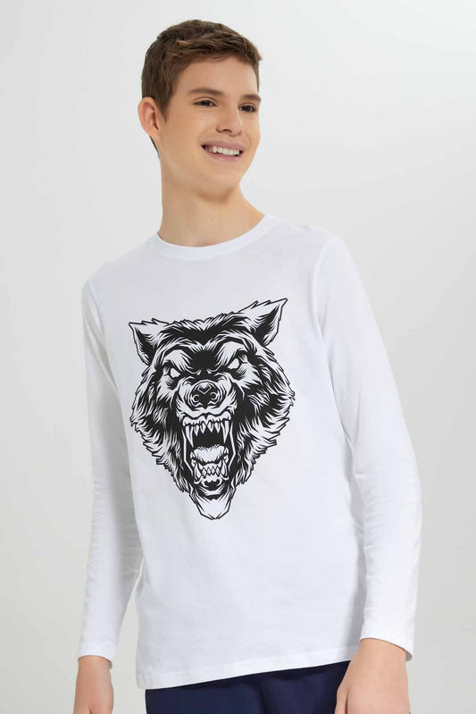 Redtag-White-Wolf-Graphis-Tee-BSR-T-Shirts,-Category:T-Shirts,-Colour:White,-Deals:New-In,-Filter:Senior-Boys-(8-to-14-Yrs),-NDAY,-New-In-BSR-APL,-Non-Sale,-Section:Boys-(0-to-14Yrs),-TBL,-W22B-Senior-Boys-9 to 14 Years