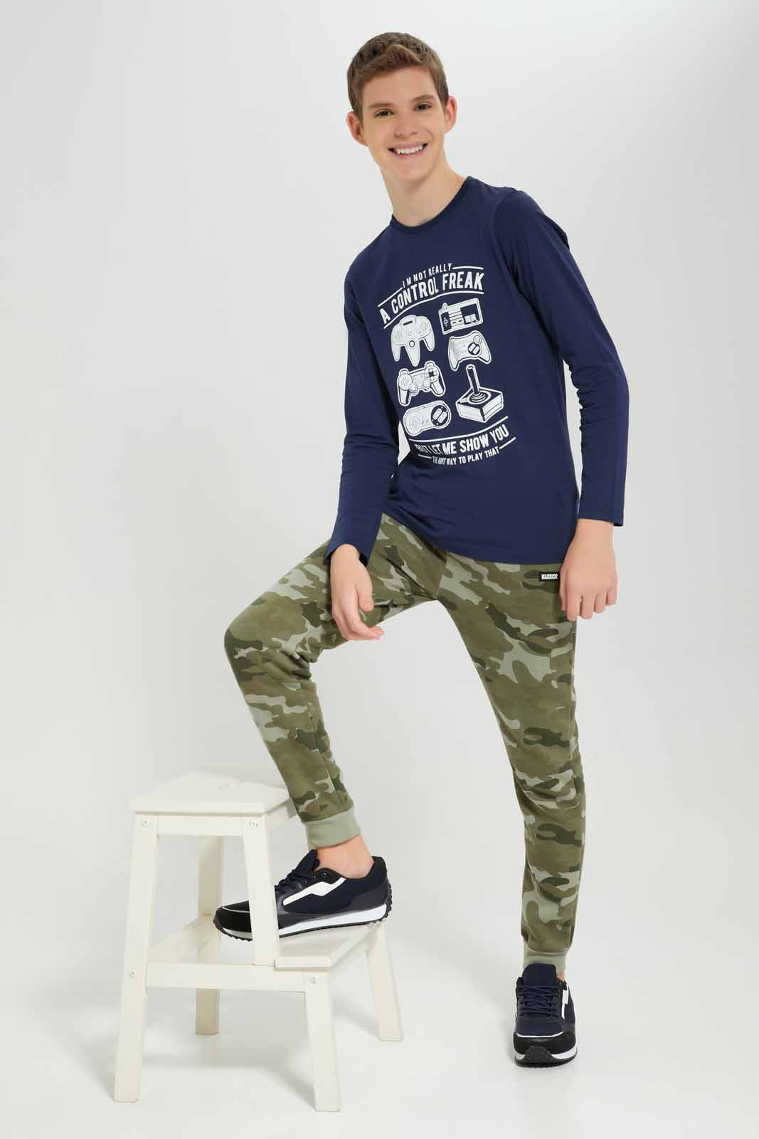 Redtag-Navy-Graph-Paper-Graphic-Tee-BSR-T-Shirts,-Category:T-Shirts,-Colour:Navy,-Deals:New-In,-Filter:Senior-Boys-(8-to-14-Yrs),-New-In-BSR-APL,-Non-Sale,-Section:Boys-(0-to-14Yrs),-TBL,-W22B-Senior-Boys-9 to 14 Years
