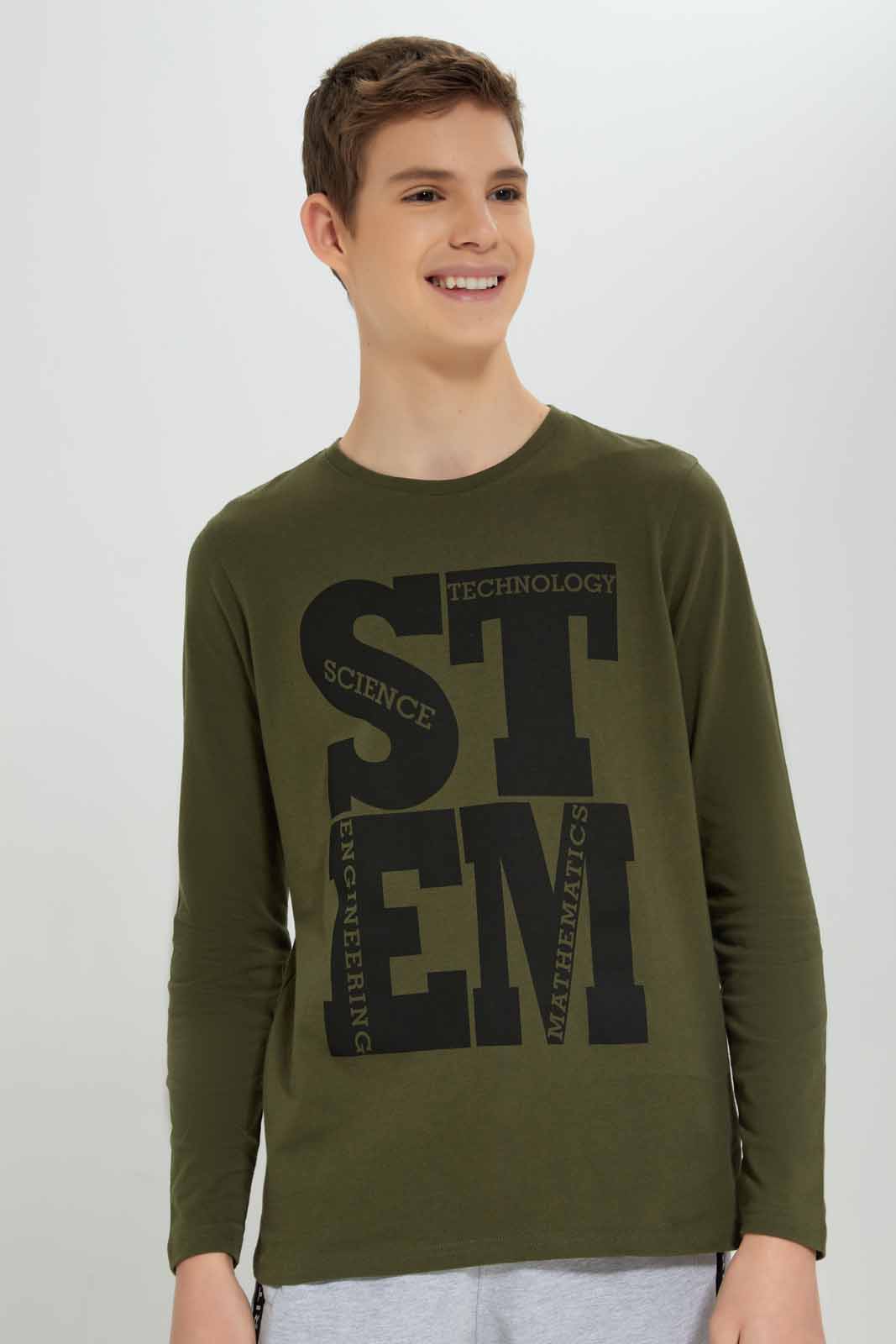 Redtag-Olive-Stem-Graphic-Tee-BSR-T-Shirts,-Category:T-Shirts,-Colour:Olive,-Deals:New-In,-Filter:Senior-Boys-(8-to-14-Yrs),-NDAY,-New-In-BSR-APL,-Non-Sale,-Section:Boys-(0-to-14Yrs),-TBL,-W22B-Senior-Boys-9 to 14 Years