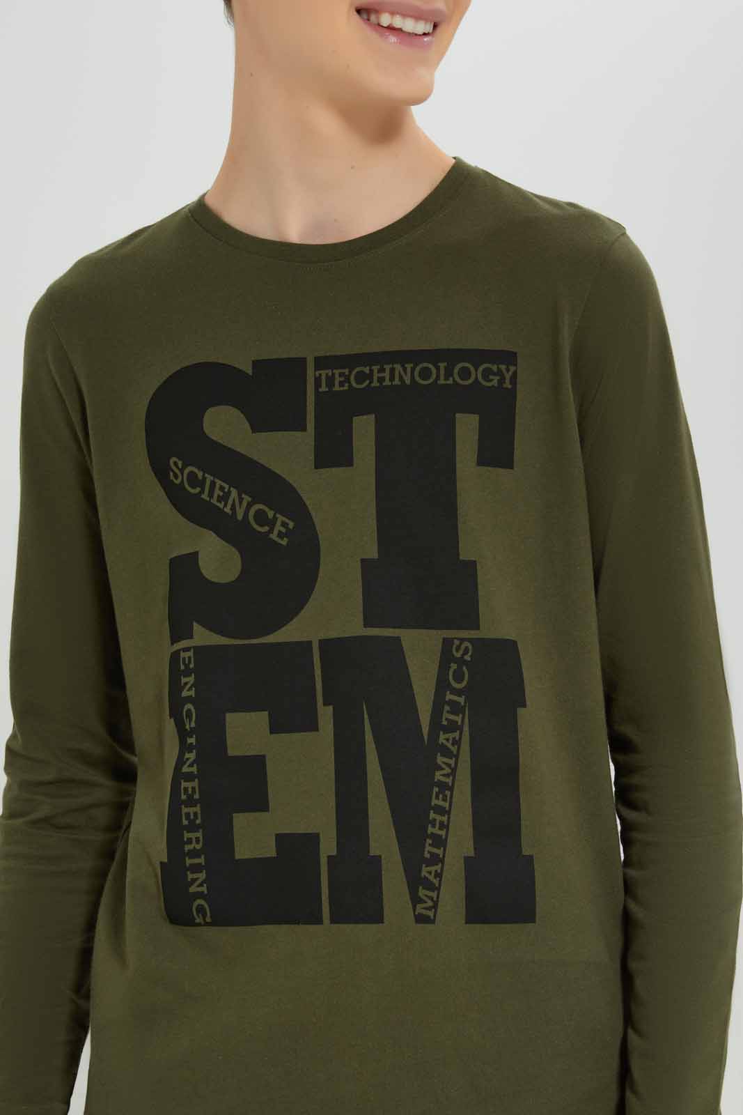 Redtag-Olive-Stem-Graphic-Tee-BSR-T-Shirts,-Category:T-Shirts,-Colour:Olive,-Deals:New-In,-Filter:Senior-Boys-(8-to-14-Yrs),-NDAY,-New-In-BSR-APL,-Non-Sale,-Section:Boys-(0-to-14Yrs),-TBL,-W22B-Senior-Boys-9 to 14 Years