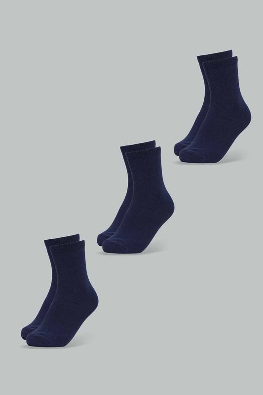 Redtag-Navy-Mel-3-Pcs-Pack-Crew-Socks-365,-BSR-Socks,-Category:Socks,-Colour:Navy,-Deals:New-In,-Filter:Senior-Boys-(8-to-14-Yrs),-New-In-BSR-APL,-Non-Sale,-Section:Boys-(0-to-14Yrs)-Senior-Boys-9 to 14 Years