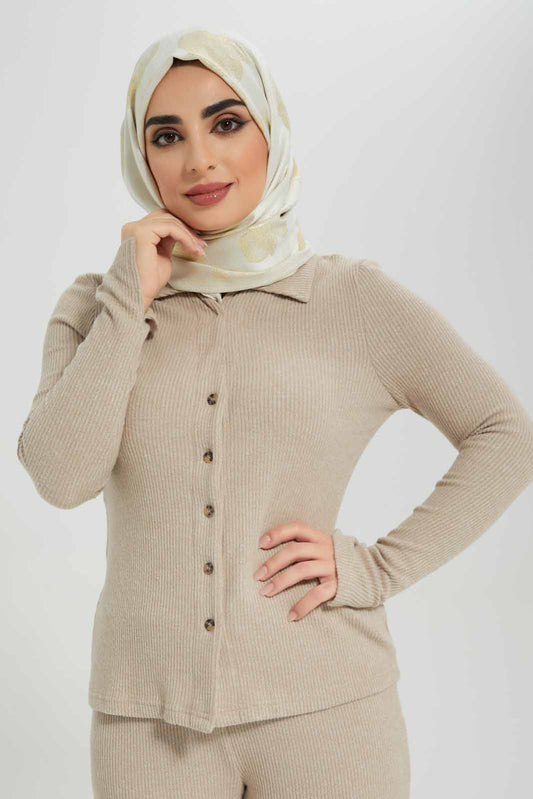 Redtag-Tan-Ribbed-Knitted-Top-Category:Tops,-Colour:Tan,-Deals:New-In,-Filter:Women's-Clothing,-LMC,-Modest,-New-In-Women-APL,-Non-Sale,-Section:Women,-W22B,-Women-Tops--