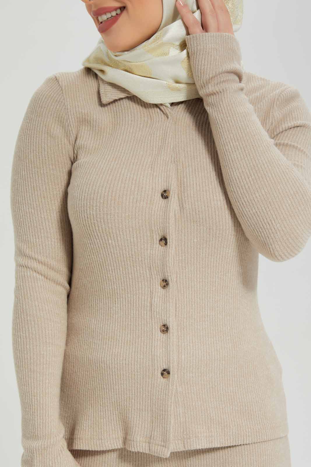 Redtag-Tan-Ribbed-Knitted-Top-Category:Tops,-Colour:Tan,-Deals:New-In,-Filter:Women's-Clothing,-LMC,-Modest,-New-In-Women-APL,-Non-Sale,-Section:Women,-W22B,-Women-Tops--