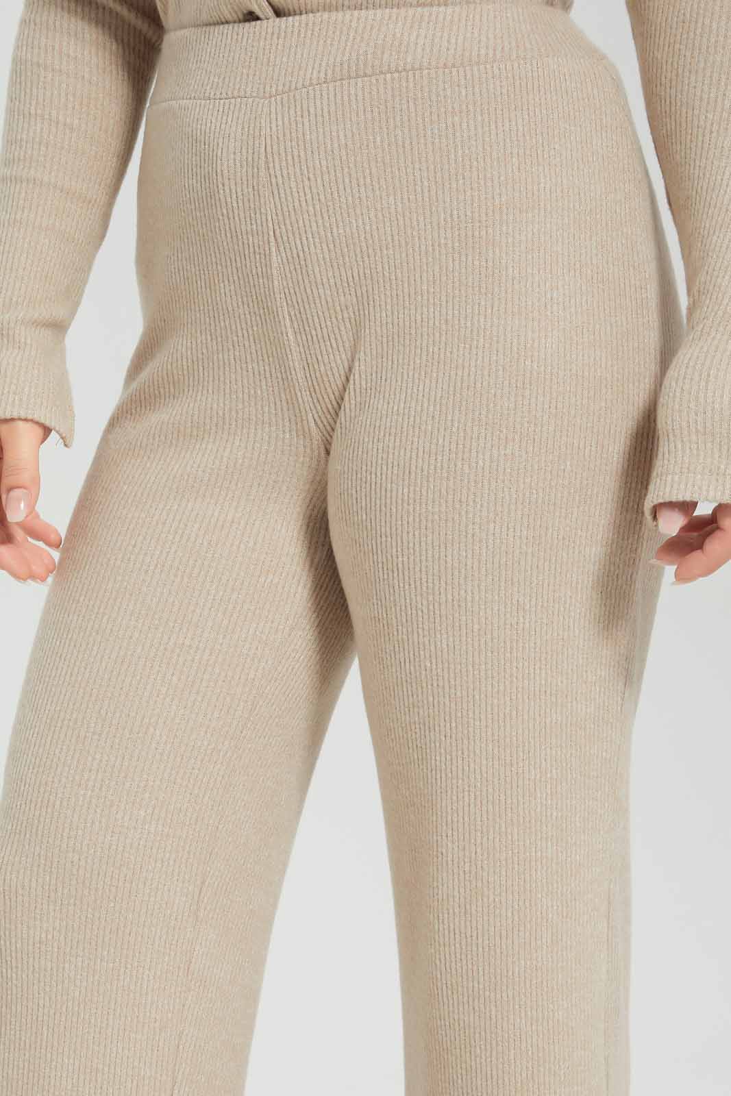 Redtag-Tan-Ribbed-Elasticated-Waist-Flared-Leg-Trouser-Category:Trousers,-Colour:Tan,-Deals:New-In,-Filter:Women's-Clothing,-LMC,-Modest,-New-In-Women-APL,-Non-Sale,-Section:Women,-W22B,-Women-Trousers--