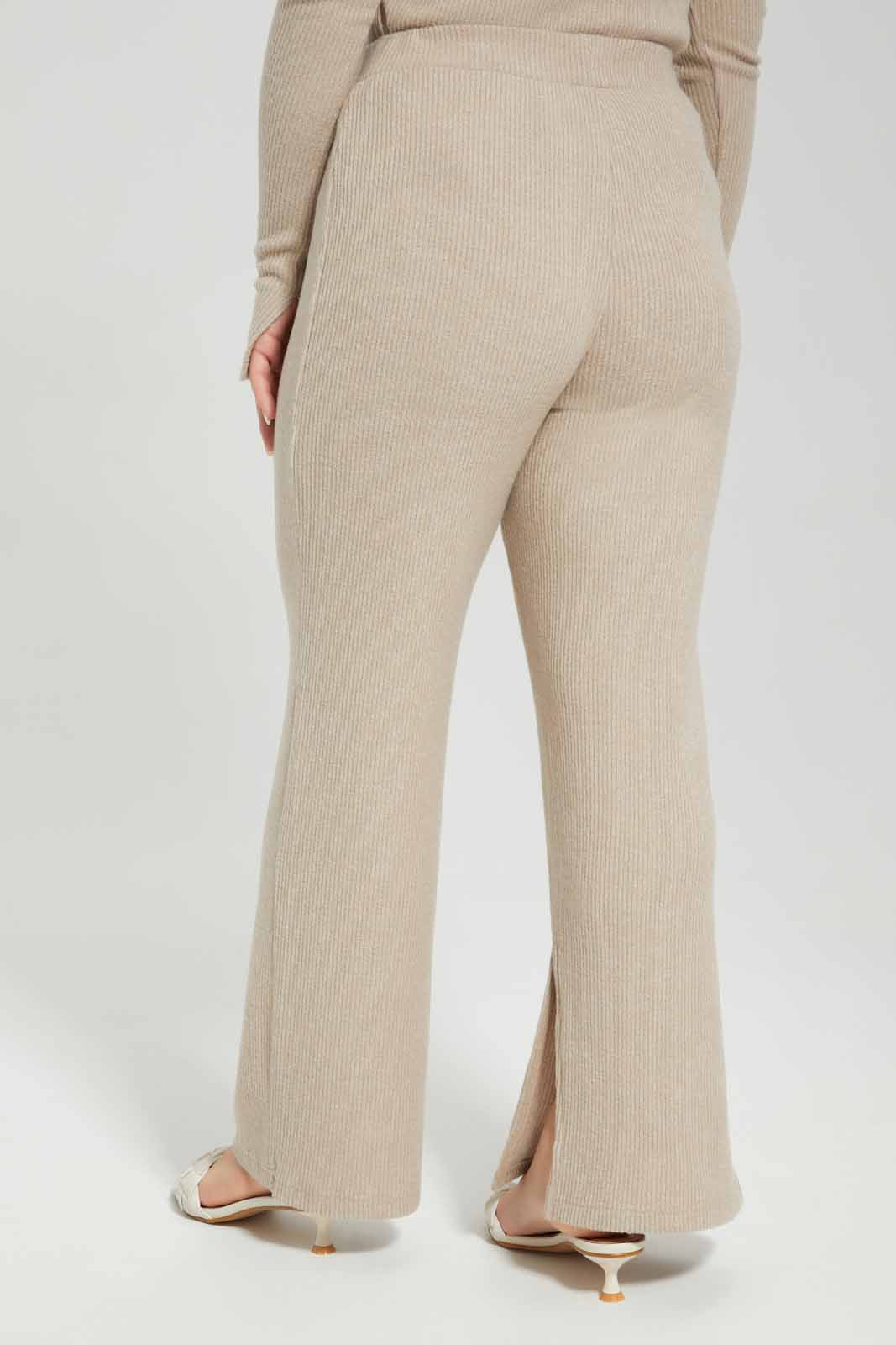 Redtag-Tan-Ribbed-Elasticated-Waist-Flared-Leg-Trouser-Category:Trousers,-Colour:Tan,-Deals:New-In,-Filter:Women's-Clothing,-LMC,-Modest,-New-In-Women-APL,-Non-Sale,-Section:Women,-W22B,-Women-Trousers--
