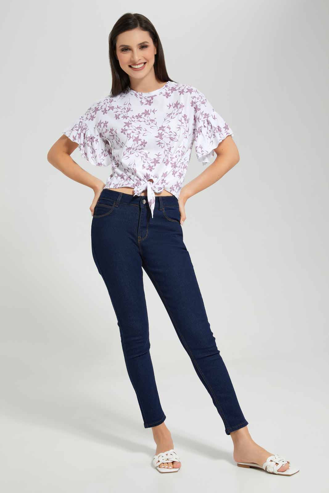 Redtag-Floral-Allover-Print-Front-Tie-T-Shirt-Category:T-Shirts,-Colour:White,-Deals:New-In,-Filter:Women's-Clothing,-New-In-Women-APL,-Non-Sale,-Section:Women,-W22A,-Women-T-Shirts-Women's-