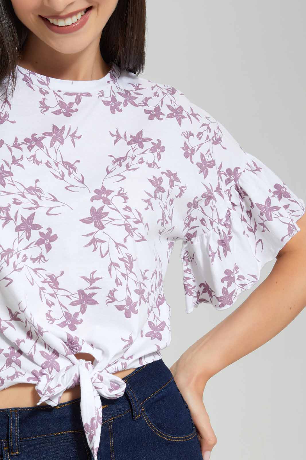 Redtag-Floral-Allover-Print-Front-Tie-T-Shirt-Category:T-Shirts,-Colour:White,-Deals:New-In,-Filter:Women's-Clothing,-New-In-Women-APL,-Non-Sale,-Section:Women,-W22A,-Women-T-Shirts-Women's-