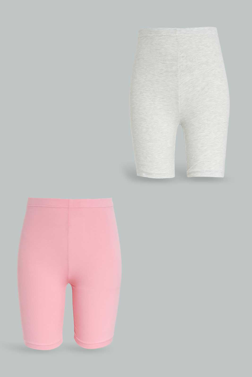 Redtag-Pink-/-Grey-Melange-2-Pcs-Pack-Cycling-Leggings-Category:Leggings,-Colour:Assorted,-Deals:New-In,-Dept:Girls,-ESS,-Filter:Senior-Girls-(8-to-14-Yrs),-GSR-Leggings,-New-In-GSR-APL,-Non-Sale,-Section:Girls-(0-to-14Yrs),-W22B-Senior-Girls-9 to 14 Years