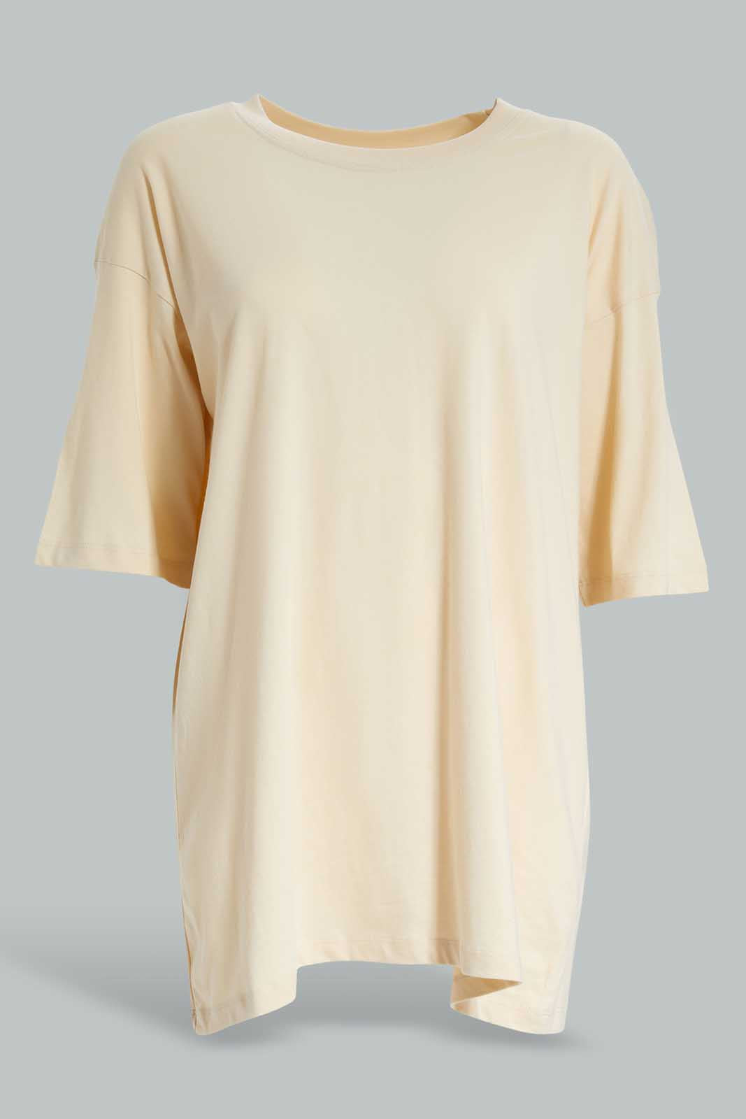 Redtag-Stone-Boxy-Extended-Sleeves-T-Shirt-Category:T-Shirts,-Colour:Grey,-Deals:New-In,-Filter:Women's-Clothing,-New-In-Women-APL,-Non-Sale,-Section:Women,-W22A,-Women-T-Shirts-Women's-
