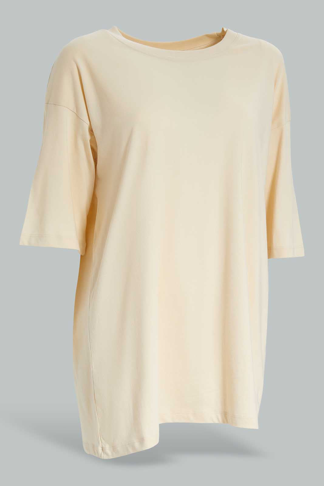 Redtag-Stone-Boxy-Extended-Sleeves-T-Shirt-Category:T-Shirts,-Colour:Grey,-Deals:New-In,-Filter:Women's-Clothing,-New-In-Women-APL,-Non-Sale,-Section:Women,-W22A,-Women-T-Shirts-Women's-