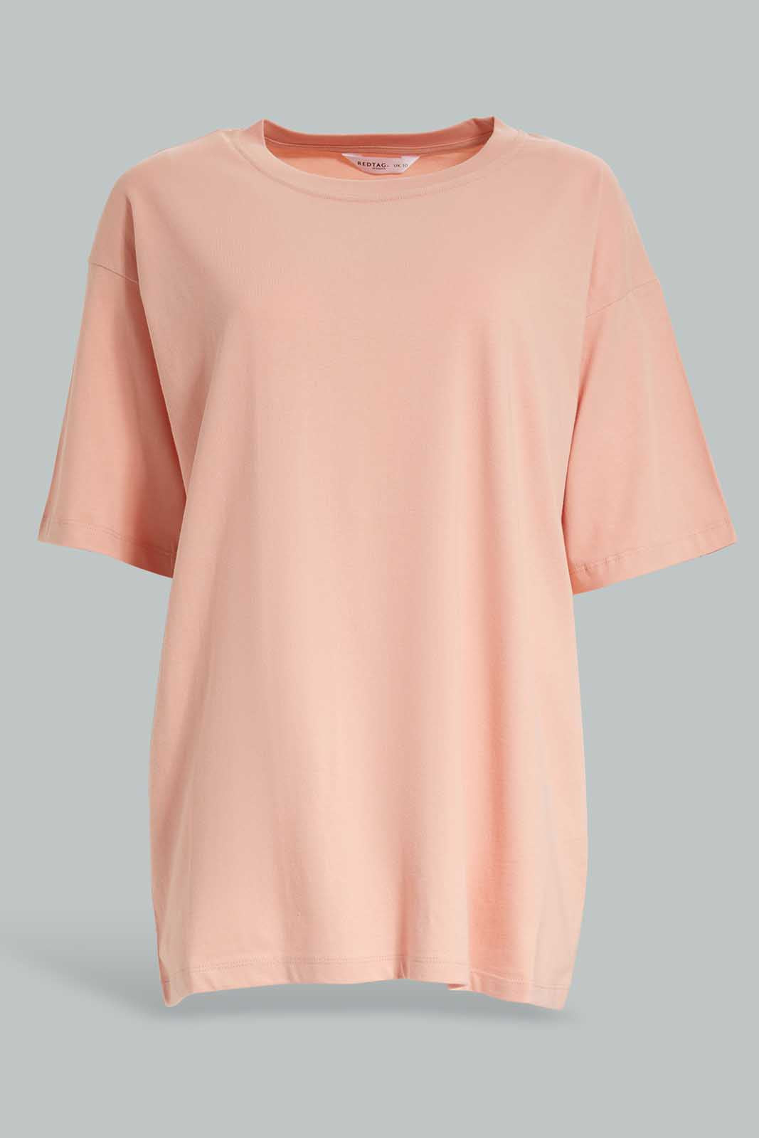 Redtag-Peach-Boxy-Extended-Sleeves-T-Shirt-Category:T-Shirts,-Colour:Mauve,-Deals:New-In,-Filter:Women's-Clothing,-New-In-Women-APL,-Non-Sale,-Section:Women,-W22A,-Women-T-Shirts-Women's-