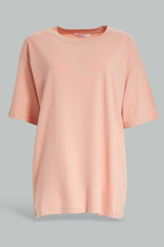 Redtag-Peach-Boxy-Extended-Sleeves-T-Shirt-Category:T-Shirts,-Colour:Mauve,-Deals:New-In,-Filter:Women's-Clothing,-New-In-Women-APL,-Non-Sale,-Section:Women,-W22A,-Women-T-Shirts-Women's-