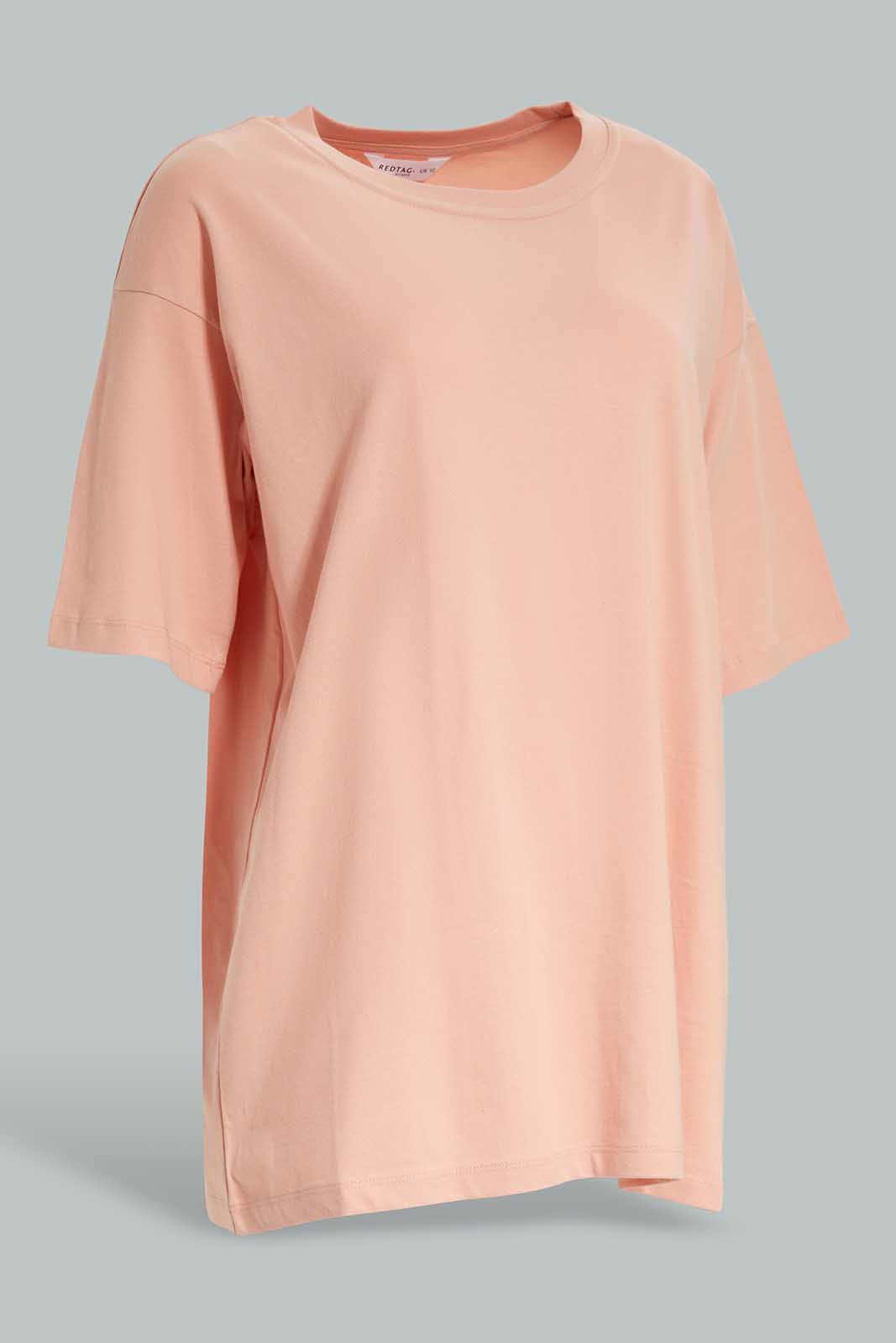 Redtag-Peach-Boxy-Extended-Sleeves-T-Shirt-Category:T-Shirts,-Colour:Mauve,-Deals:New-In,-Filter:Women's-Clothing,-New-In-Women-APL,-Non-Sale,-Section:Women,-W22A,-Women-T-Shirts-Women's-