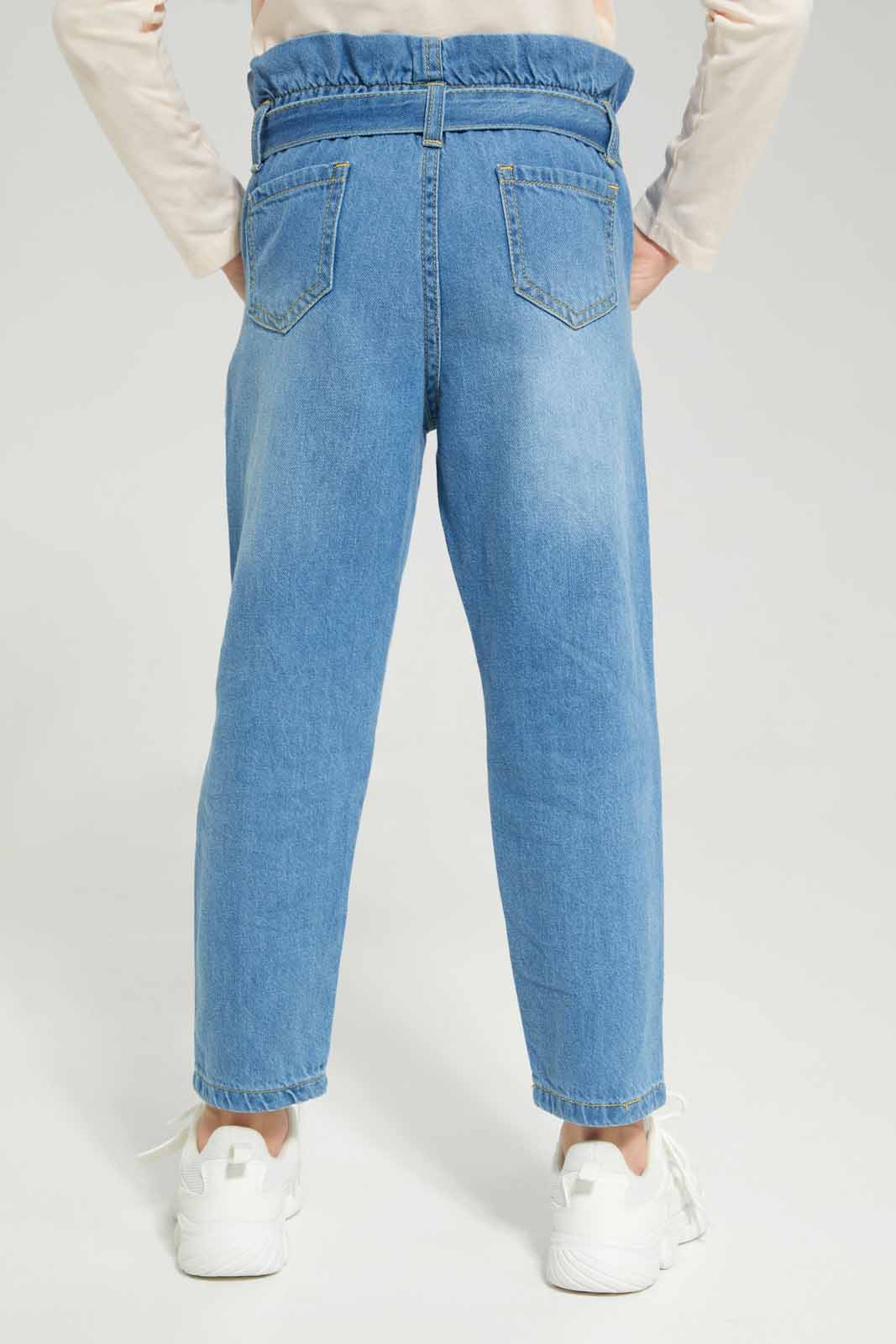 Redtag-Light-Washed-Paper-Bag-Jeans-With-Belt-Category:Jeans,-Colour:Light-Wash,-Deals:New-In,-Dept:Girls,-Filter:Girls-(2-to-8-Yrs),-GIR-Jeans,-New-In-GIR-APL,-Non-Sale,-Section:Girls-(0-to-14Yrs),-W22A-Girls-2 to 8 Years