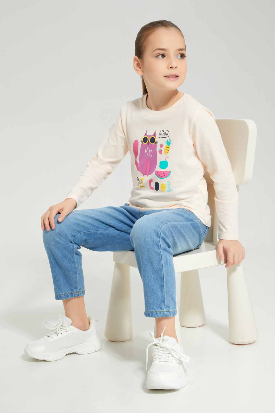 Redtag-Light-Washed-Paper-Bag-Jeans-With-Belt-Category:Jeans,-Colour:Light-Wash,-Deals:New-In,-Dept:Girls,-Filter:Girls-(2-to-8-Yrs),-GIR-Jeans,-New-In-GIR-APL,-Non-Sale,-Section:Girls-(0-to-14Yrs),-W22A-Girls-2 to 8 Years