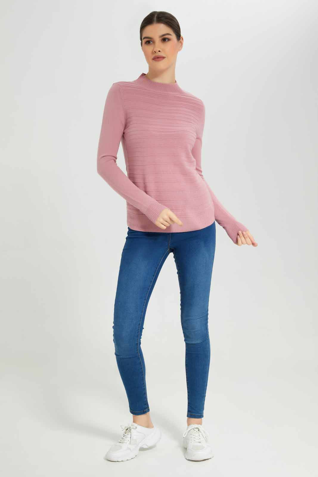 Redtag-Mauve-Cashmillon-Stripe-High-Neck-Pullover-Category:Pullovers,-Colour:Mauve,-Deals:New-In,-Filter:Women's-Clothing,-New-In-Women-APL,-Non-Sale,-Section:Women,-TBL,-W22B,-Women-Pullovers-Women's-